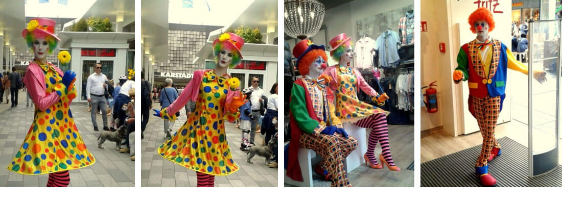 Living Clowns living dolls at a store opening