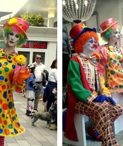 Living Clowns living dolls at a store opening
